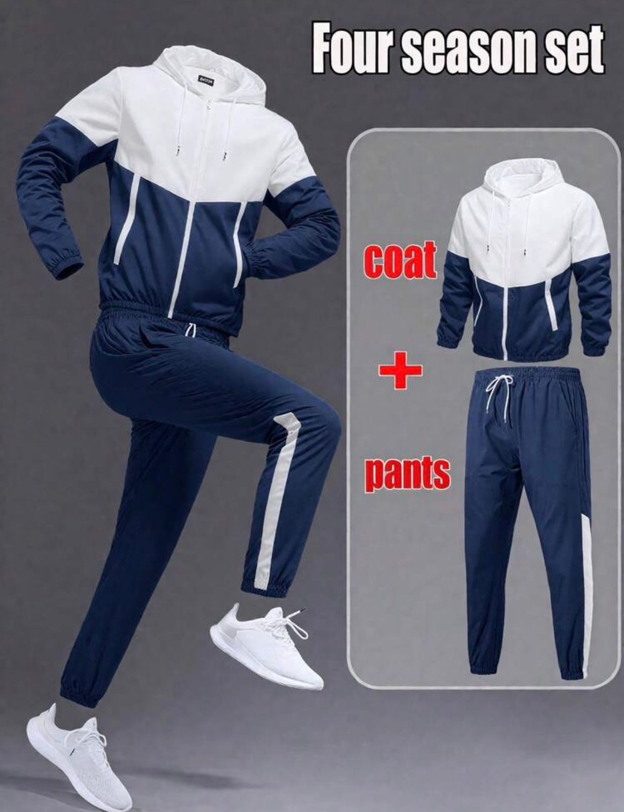 Men's Hooded Tracksuit Set — Casual Jogger Jacket & Pants, Hip Hop Style