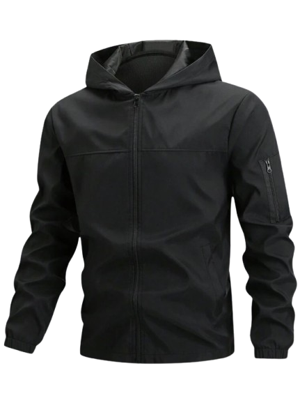 Men's Hooded Tech Jacket — Breathable Long Sleeve Outdoor Windbreaker