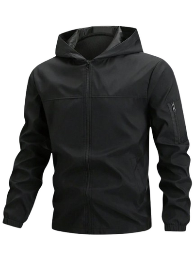 Men's Hooded Tech Jacket — Breathable Long Sleeve Outdoor Windbreaker