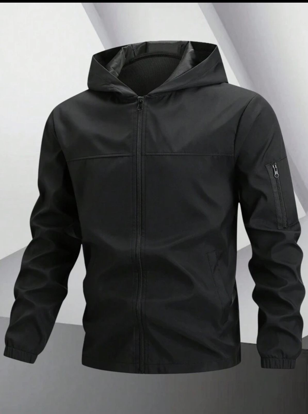 Men's Hooded Tech Jacket — Breathable Long Sleeve Outdoor Windbreaker